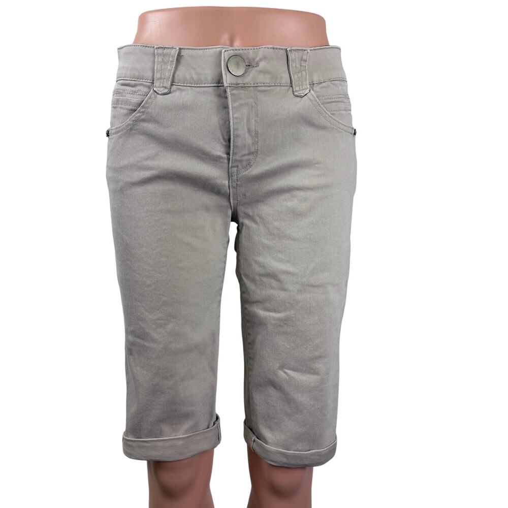 Democracy Ab Solution Khaki Tan Bermuda Shorts Jeans fit roll cuffs - Picture 14 of 16